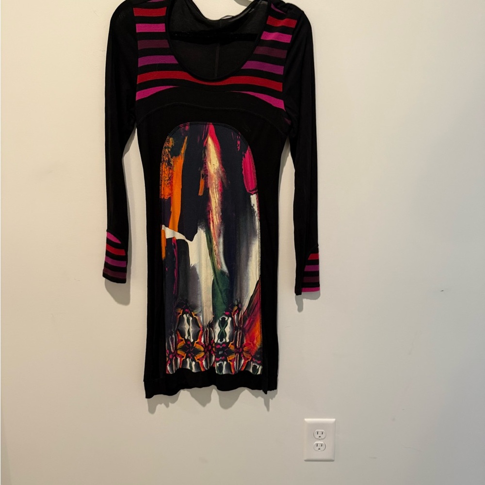 Elegant Black and Pink Abstract Midi Dress